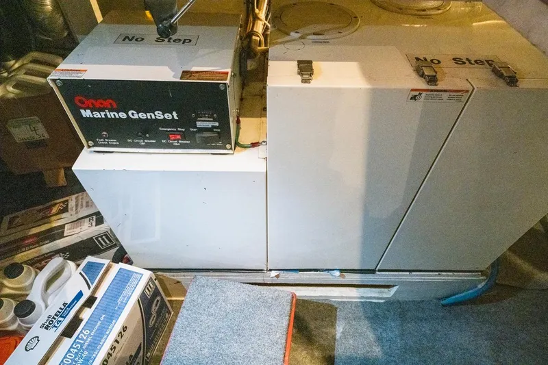  Yacht Photos Pics Onan Marine GenSet in 2000 Hatteras 74 Cockpit Motor Yacht engine room.