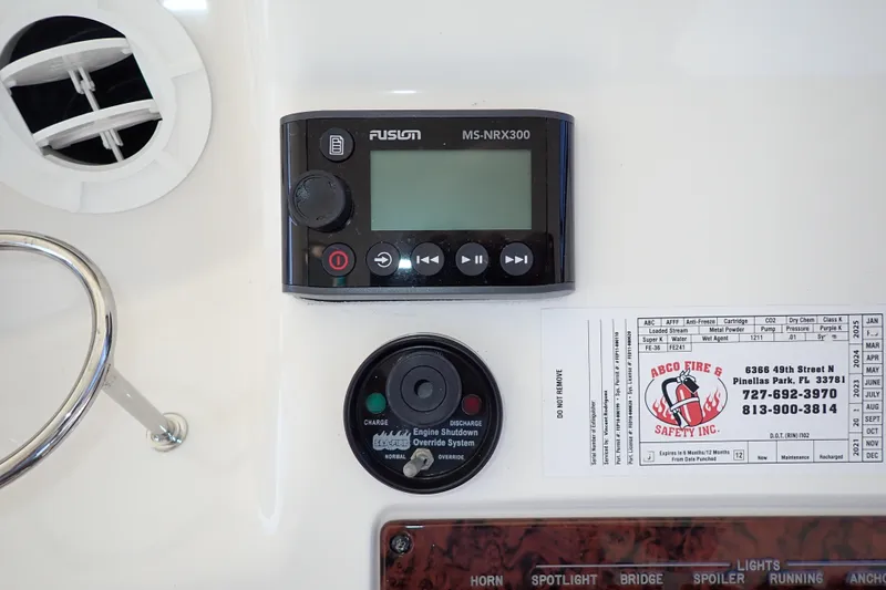 Lattitude Adjustment Yacht Photos Pics Control panel on a 2003 Sea Ray 480 Sedan Bridge with safety inspection details.