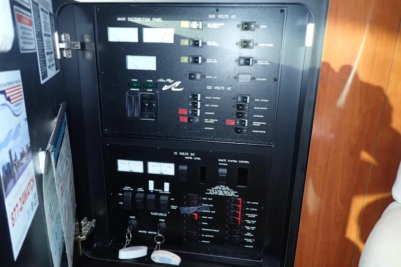 Lattitude Adjustment Yacht Photos Pics Electrical control panel on a 2003 Sea Ray 480 Sedan Bridge yacht.