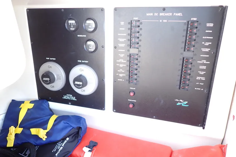 Lattitude Adjustment Yacht Photos Pics Main DC breaker panel on 2003 Sea Ray 480 Sedan Bridge yacht.