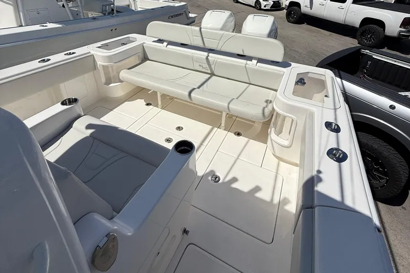  Yacht Photos Pics 2022 SeaVee 322z boat interior with spacious seating and modern design.