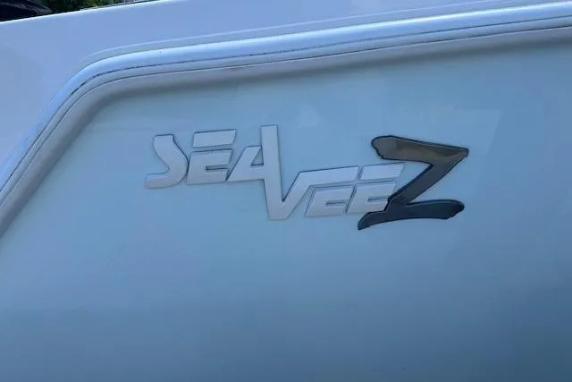 Reel Craft Yacht Photos Pics 2024 SeaVee 340Z logo on boat exterior.