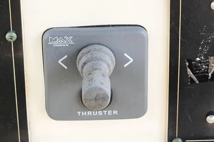  Yacht Photos Pics Control panel for thruster on 1988 Hatteras 43 Motor Yacht, featuring Max Power joystick.