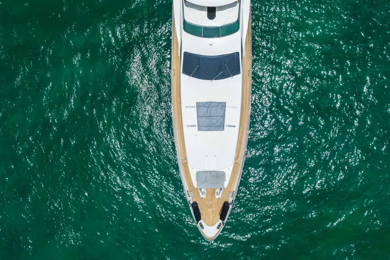  Yacht Photos Pics Aerial view of 2012 Azimut yacht on sparkling turquoise water.