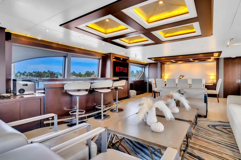  Yacht Photos Pics Luxurious 2012 Azimut yacht interior with modern bar, seating, and elegant decor.