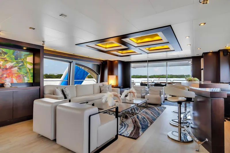  Yacht Photos Pics Luxurious 2012 Azimut yacht interior with modern decor, plush seating, and panoramic windows.