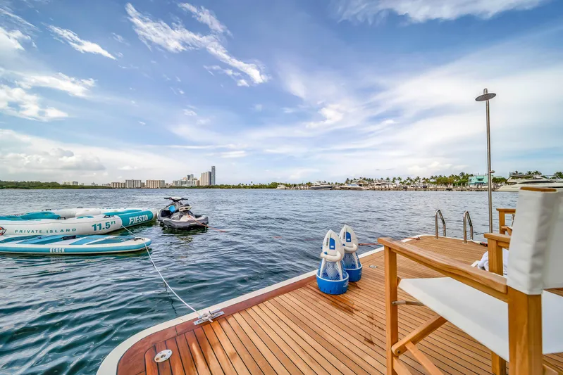  Yacht Photos Pics Luxury yacht deck with ocean view, inflatable raft, and jet ski, Azimut 2012.