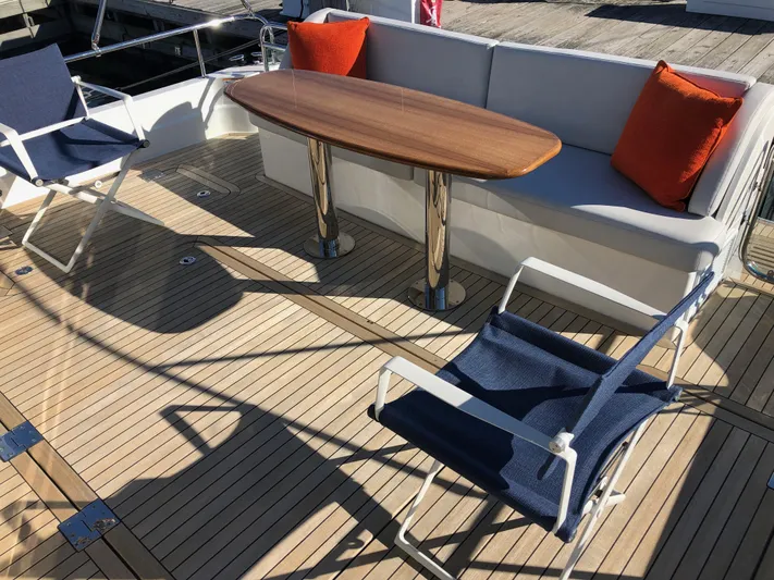 Apricity Yacht Photos Pics 2021 Sabre 58 Salon Express yacht deck with seating and table.
