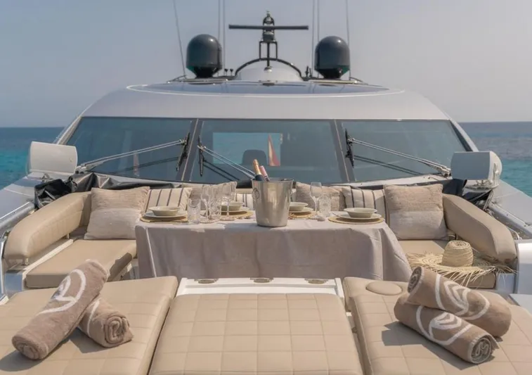 Nova Yacht Photos Pics Luxurious 2008 Sunseeker Predator 92 yacht with elegant outdoor dining setup.