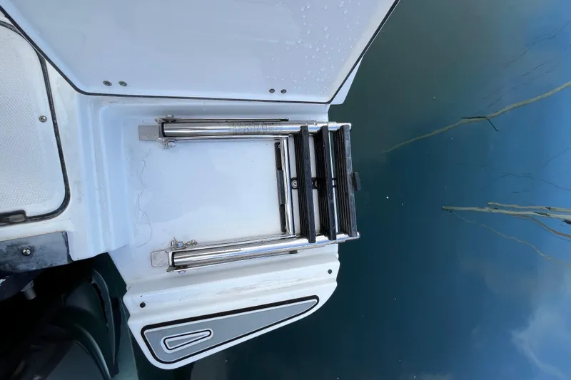  Yacht Photos Pics 2019 Blackfin 272 CC swim platform with retractable ladder by the water.