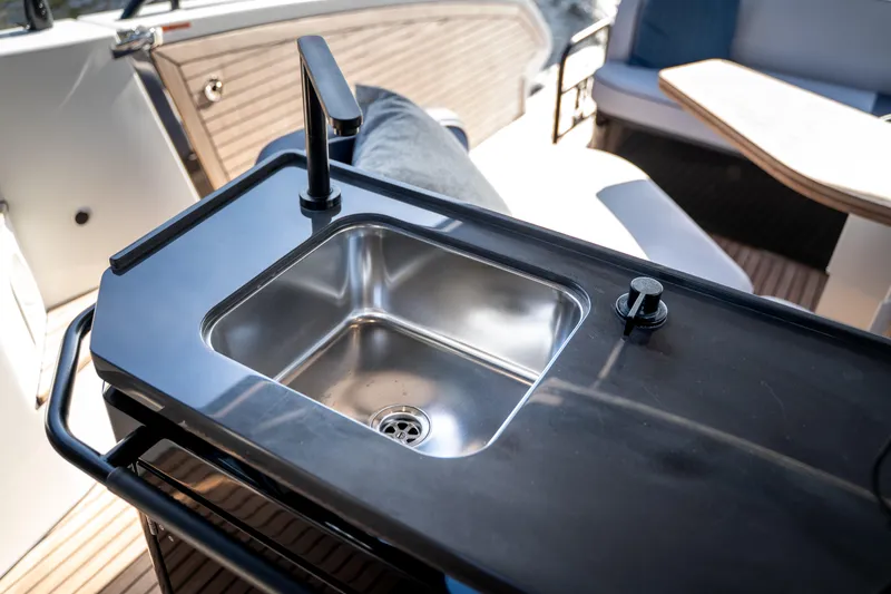  Yacht Photos Pics Luxury sink on 2026 Beneteau Gran Turismo 40 yacht, featuring sleek design and modern amenities.