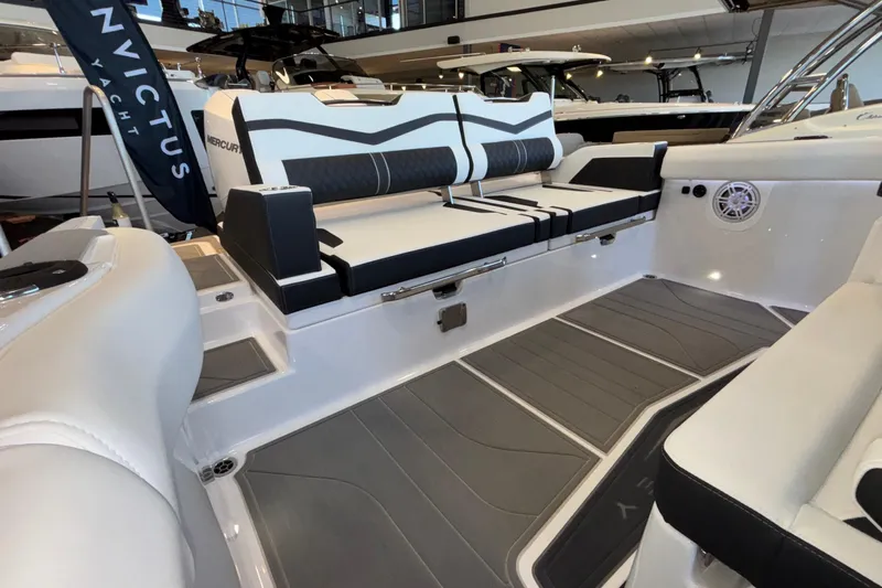  Yacht Photos Pics Luxurious interior of 2026 Monterey Elite 30 OB boat with stylish seating and modern design.