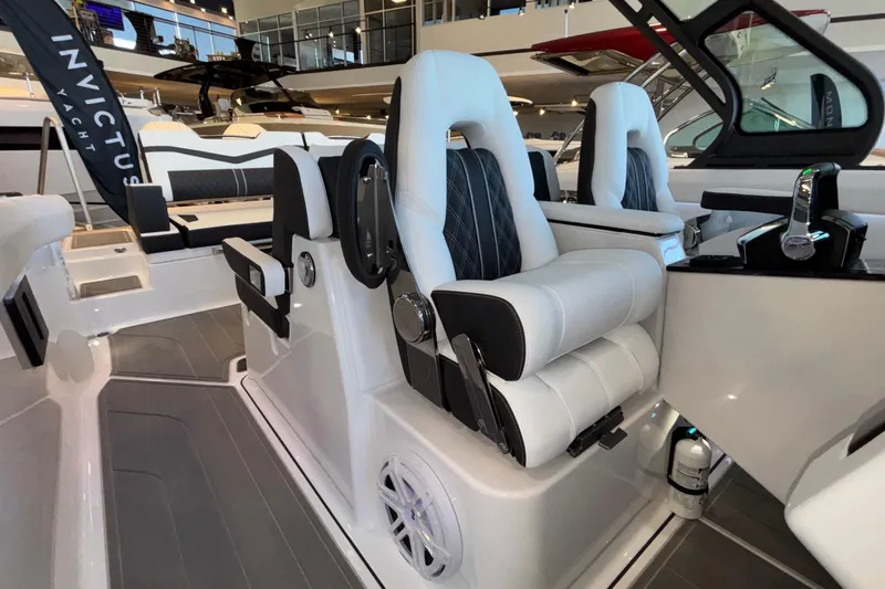  Yacht Photos Pics Luxurious interior of 2026 Monterey Elite 30 OB yacht with plush seating and modern design.