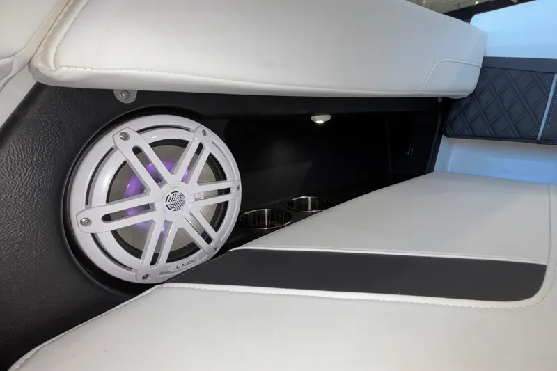  Yacht Photos Pics Luxury interior of 2026 Monterey Elite 30 OB boat with JL Audio speaker.