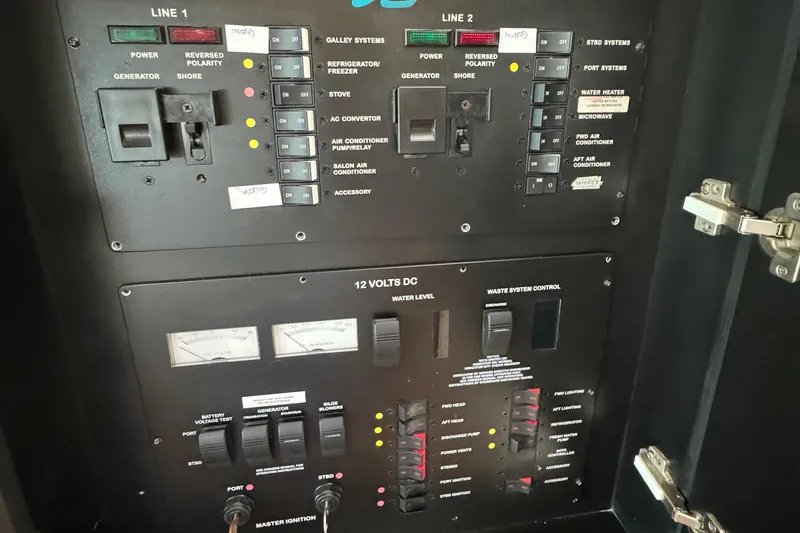  Yacht Photos Pics Electrical control panel on a 2000 Sea Ray 380 Aft Cabin boat.