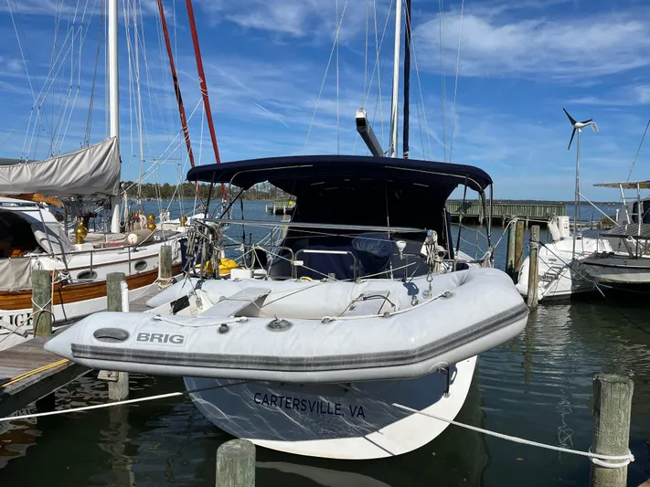Chesapeake Free Yacht Photos Pics Sailboat Catalina 387, 2006 model, docked with inflatable dinghy, Cartersville, VA.