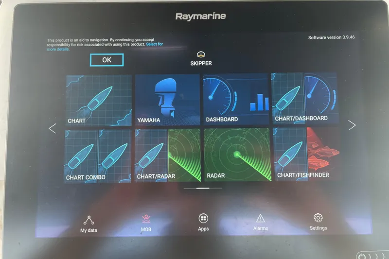 Chesapeake Free Yacht Photos Pics Raymarine navigation display with chart, radar, and dashboard options on Catalina 387, 2006 model.