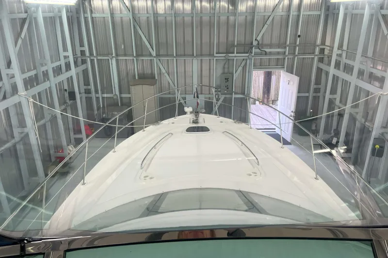 Elisabeth Jane Yacht Photos Pics 2008 Sea Ray 52 Sedan Bridge yacht in a metal storage facility.