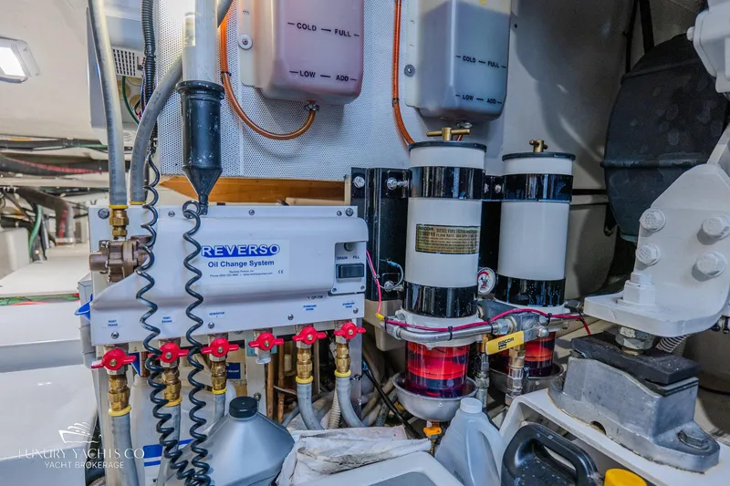  Yacht Photos Pics Engine room of 2010 Azimut 62S yacht with Reverso oil change system.