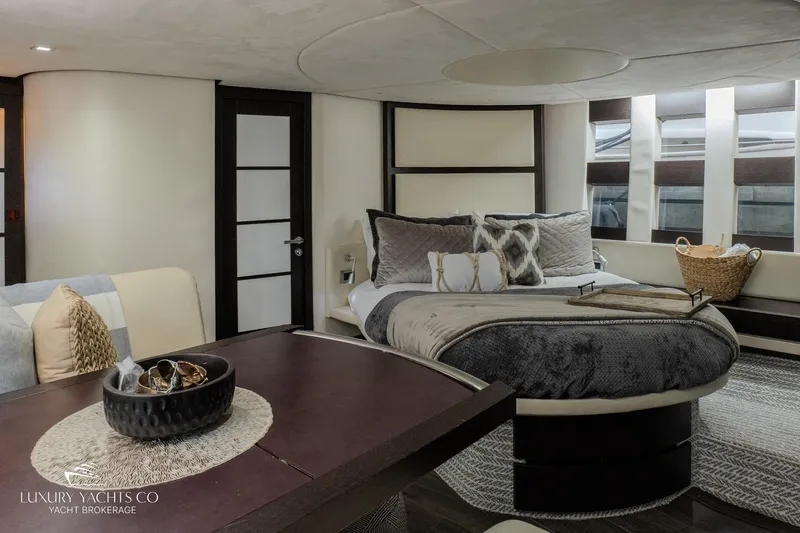  Yacht Photos Pics Luxurious interior of 2010 Azimut 62S yacht with elegant bedroom and modern decor.