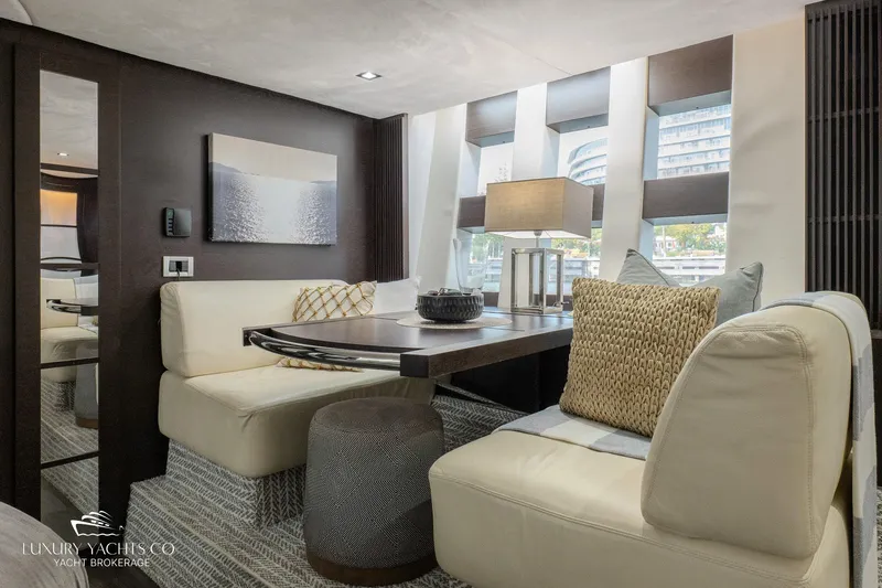  Yacht Photos Pics Luxurious interior of 2010 Azimut 62S yacht with elegant seating and modern decor.