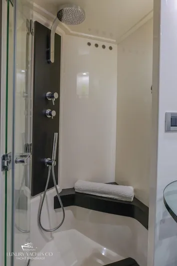  Yacht Photos Pics Luxurious shower in 2010 Azimut 62S yacht with modern fixtures and sleek design.