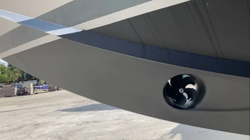 Rosario Yacht Photos Pics Close-up of a 2015 Pershing 70 yacht hull.