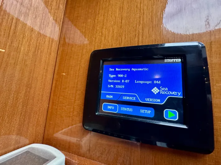 Leslie Jane Yacht Photos Pics Control panel of Sea Recovery Aquamatic on Jefferson Marquessa 57 MY, 2002 model.