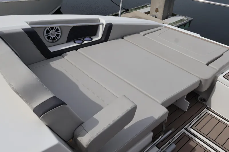 Yacht Photos Pics 2023 Aquila 36 Sport boat with spacious sunbed and integrated speaker system.