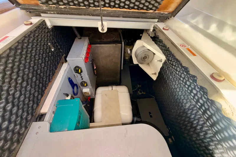  Yacht Photos Pics Engine compartment of 2016 Cranchi M44 HT yacht with equipment and insulation.
