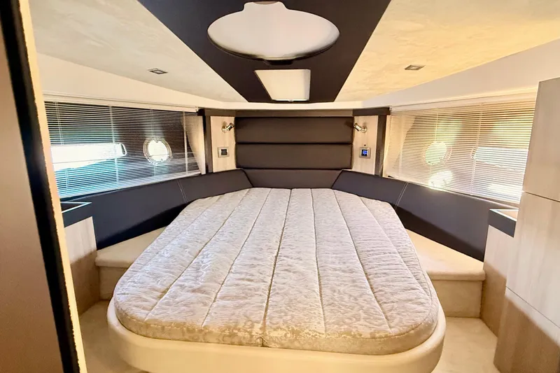  Yacht Photos Pics Luxurious interior cabin of 2016 Cranchi M44 HT yacht with modern design.