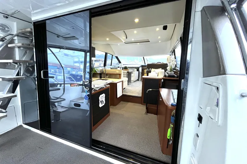  Yacht Photos Pics Interior view of a 2014 Prestige 500 yacht, featuring modern design and luxurious amenities.