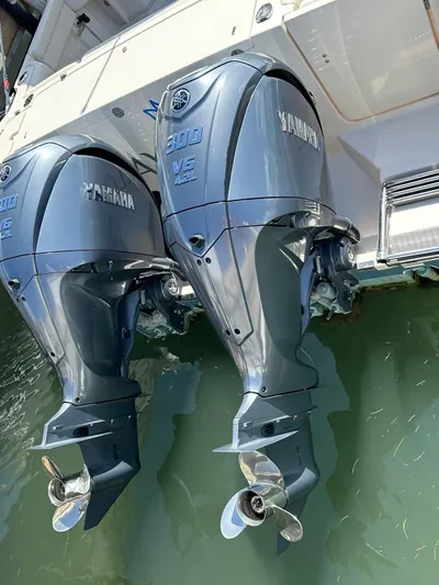  Yacht Photos Pics 2022 Grady-White Express 330 with twin Yamaha outboard engines.