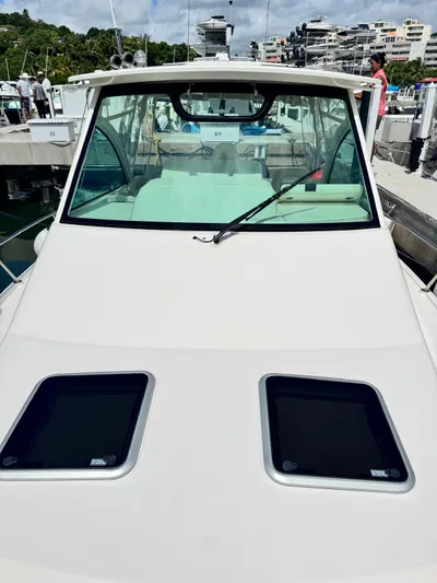  Yacht Photos Pics 2022 Grady-White Express 330 boat docked at marina, front view.