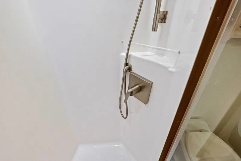 Lady Di Yacht Photos Pics Shower area in 2012 Viking 82 Convertible yacht with modern fixtures.