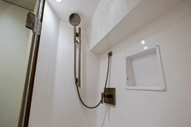 Lady Di Yacht Photos Pics Shower area in 2012 Viking 82 Convertible yacht with modern fixtures.