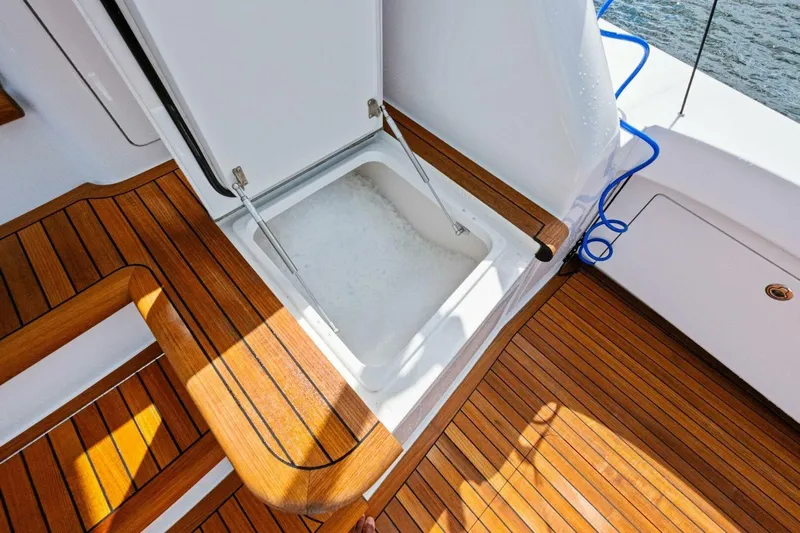 Lady Di Yacht Photos Pics Viking 82 Convertible 2012 yacht with open storage compartment on teak deck.