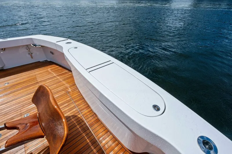 Lady Di Yacht Photos Pics Teak deck of 2012 Viking 82 Convertible yacht with ocean view.