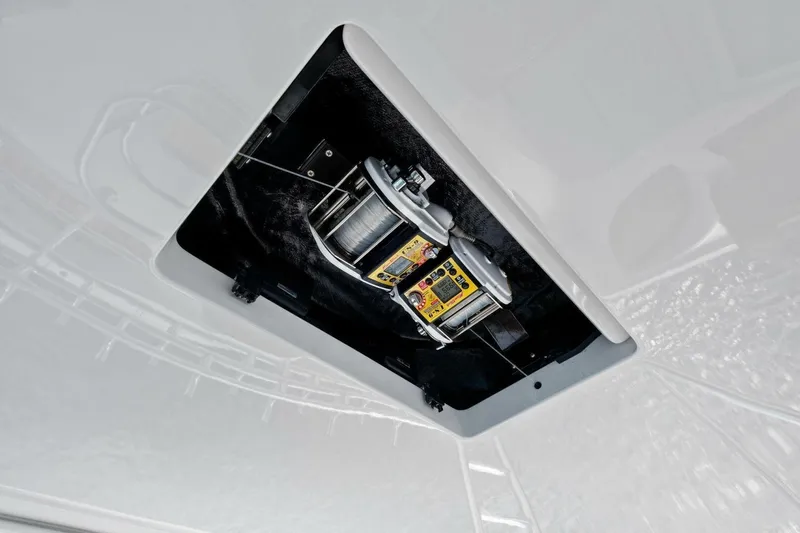 Lady Di Yacht Photos Pics Winch system on 2012 Viking 82 Convertible yacht, mounted in a recessed compartment.