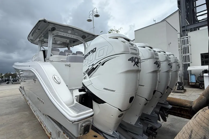  Yacht Photos Pics 2021 Fountain 43 NX boat with four powerful Mercury 400R engines.