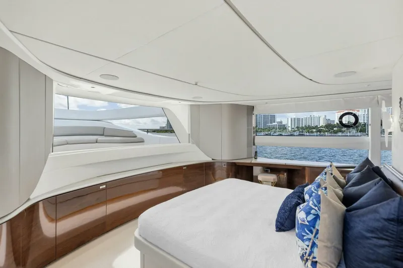 Lady Lion Yacht Photos Pics Luxurious interior of 2023 Princess X95 yacht with scenic water views.