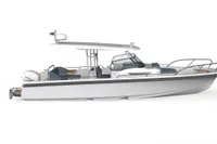 2023 Nimbus T9 X-Edition boat, sleek design, side view, white hull, modern features.