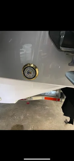  Yacht Photos Pics 2023 Statement 350 Open boat detail in a garage setting.