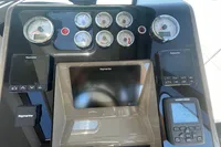 Control panel of 2019 Cranchi T36 Crossover with Raymarine displays and gauges.