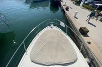 2019 Cranchi T36 Crossover yacht docked at marina, top view.