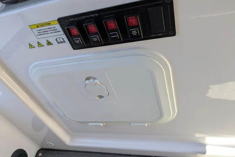 Nocellara De Belice Yacht Photos Pics Control panel on 2024 Axopar 37 Cross Cabin with Bench Seat, V10s.