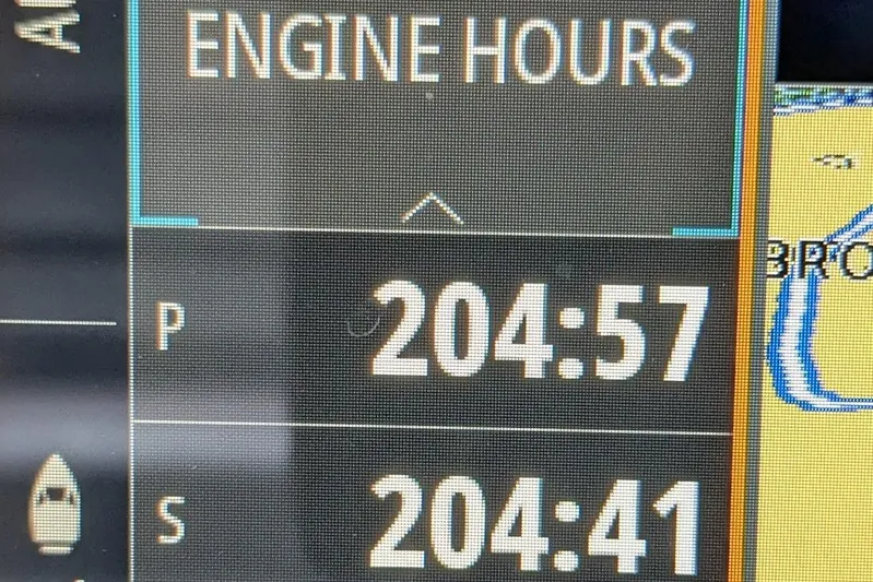 Nocellara De Belice Yacht Photos Pics Display showing engine hours for 2024 Axopar 37 Cross Cabin, V10s.