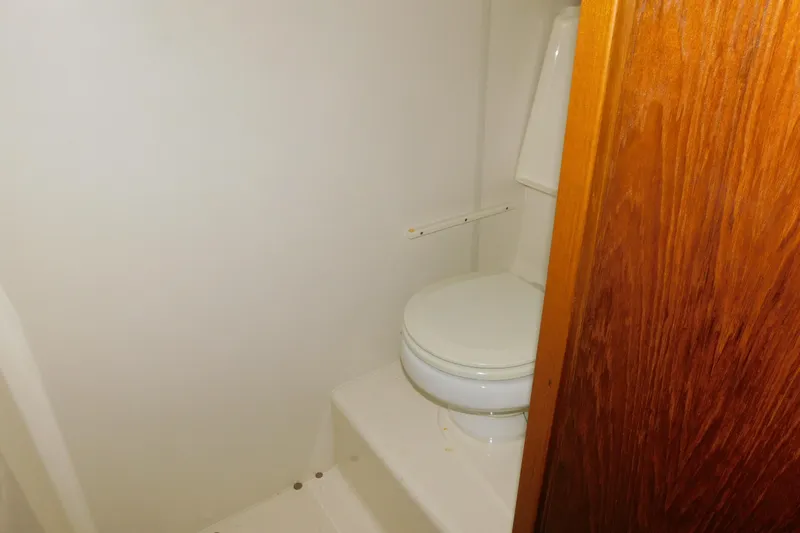  Yacht Photos Pics 2009 Tiara Yachts 4300 Sovran bathroom with white toilet and wooden door.