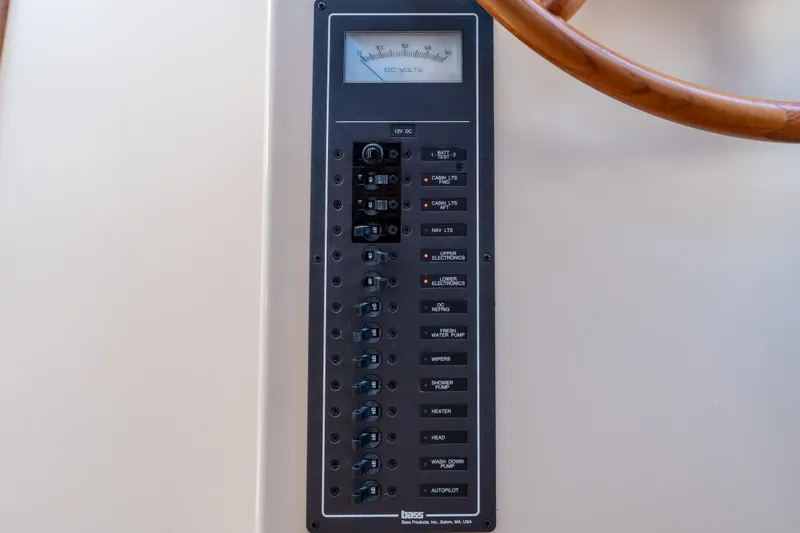 Cinnamon Girl Yacht Photos Pics Electrical control panel on a 2000 Nordic Tug 32 boat.