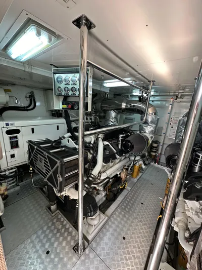  Yacht Photos Pics Engine room of 2010 Sanlorenzo SL82 yacht, featuring advanced machinery and control panels.